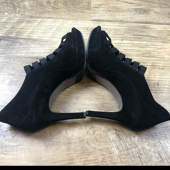 Paul Green Black Suede Peep Toe Heels - Picture 3 of 7